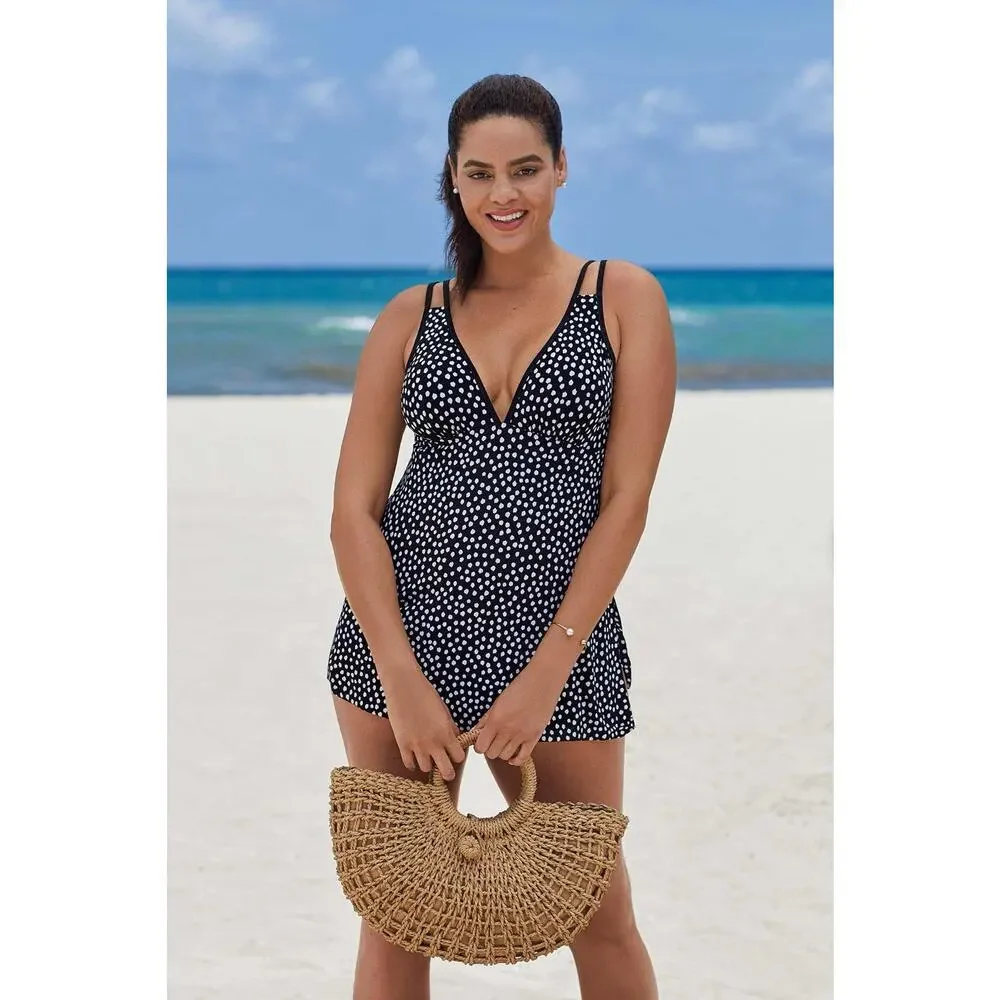 Trimshaper Tracey Black White Dots Funfetti Slimming Swim Dress NWT 22W - Picture 4 of 9